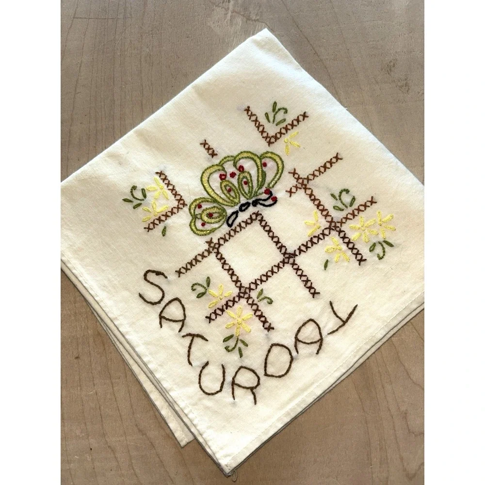 Vtg Days of the Week Kitchen Towels Sunday-Saturday Butterfly Hand Embroidered
